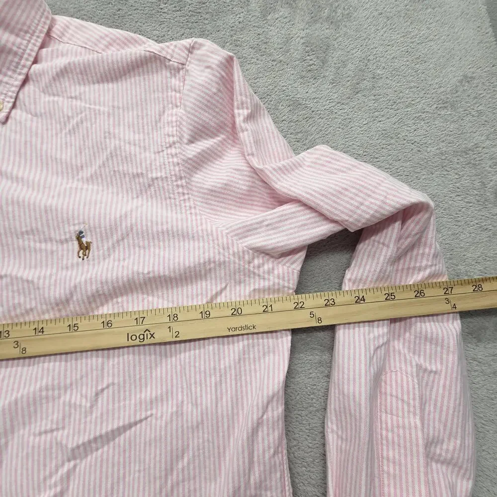 Ralph Lauren Shirt Mens M Pink Striped Button Down Classic Fit Long Sleeve